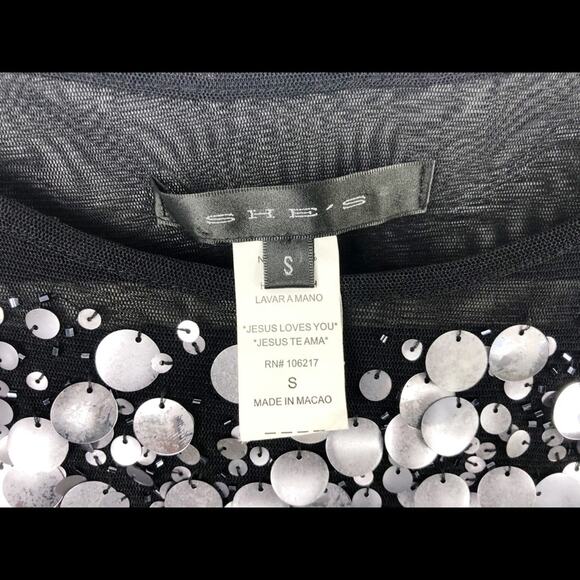 She’s Black Y2K Sparkle Mesh Blouse Size Small Disco Top - Picture 7 of 7